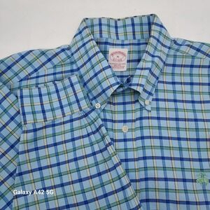 Brooks Brothers Men XL Non-Iron Supima Cotton Plaid Button Down Shirt Blue Green